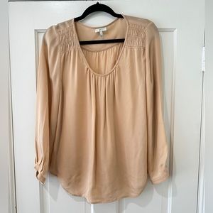 Joie silk nude cream round neck long sleeve blouse chic top